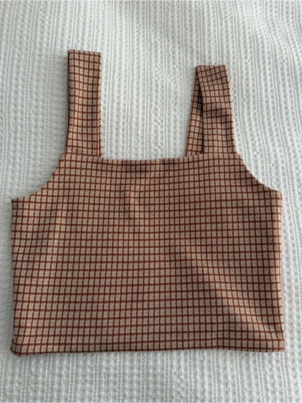American Eagle Outfitters Brown Grid Square-Pattern Cropped Tank